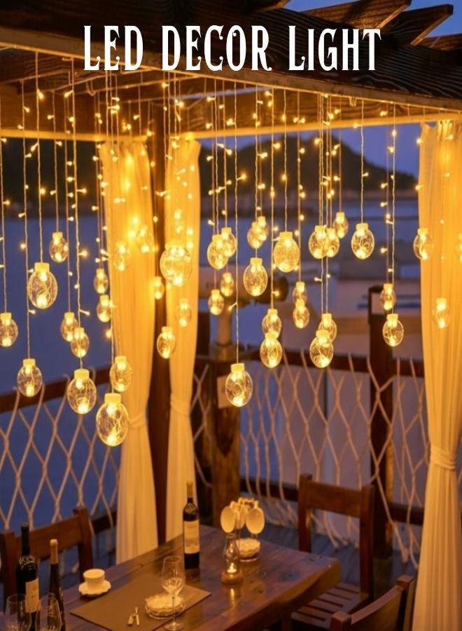ZEESQUARE Warm White Curtain String Lights with Hanging Bulb Design – Decorative LED Fairy Lights for Bedroom, Living Room, Wedding & Home Décor - Image 1